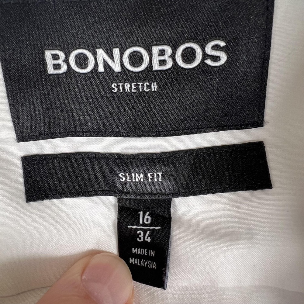 Bonobos Shirt Mens 16 34 White Shark‎ Print Stretch Slim Fit Long Sleeve Dress - Picture 4 of 8